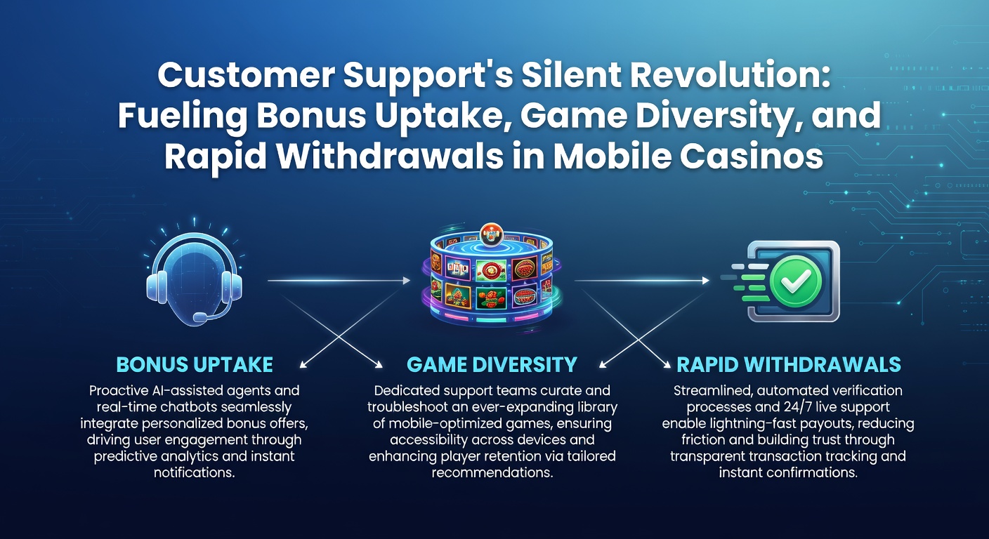 Ein dynamisches Kundensupport-Team bearbeitet Anfragen per Chat in einem modernen Mobile-Casino-Umfeld, mit Bildschirmen voller Bonusangebote und Spielauswahlen
