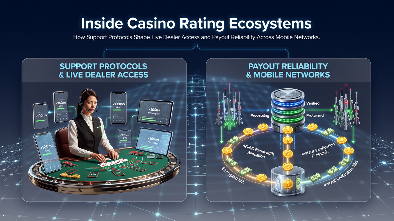 Übersicht über Casino-Bewertungsökosysteme mit Fokus auf Support-Protokolle und mobile Live-Dealer-Netzwerke