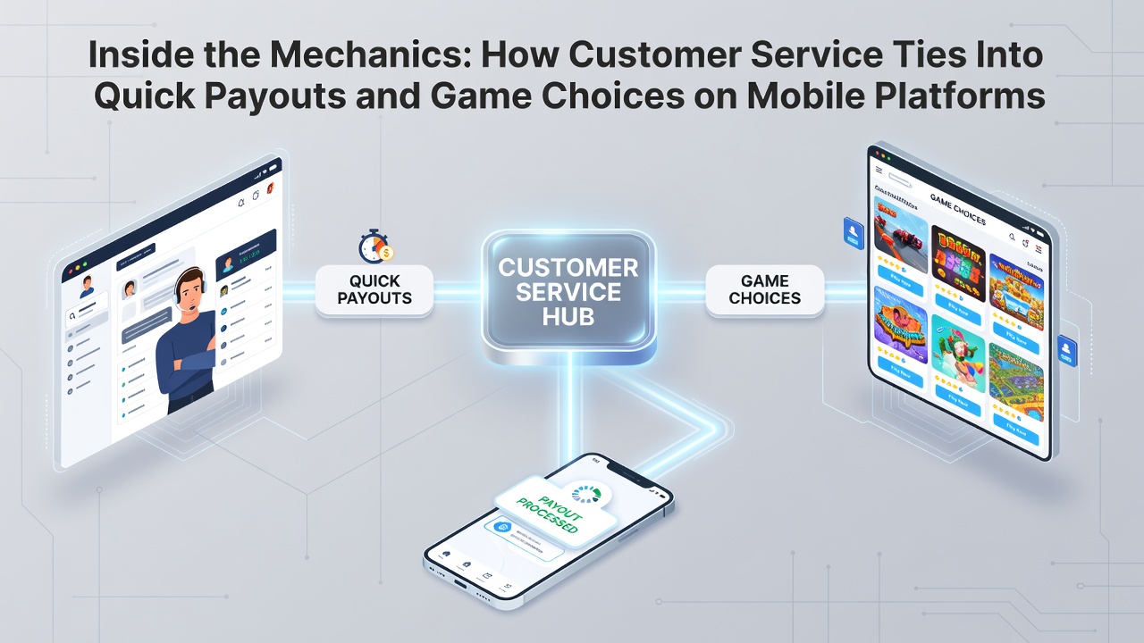 Darstellung der Verbindungen zwischen Kundenservice, Auszahlungen und mobilen Spieloptionen