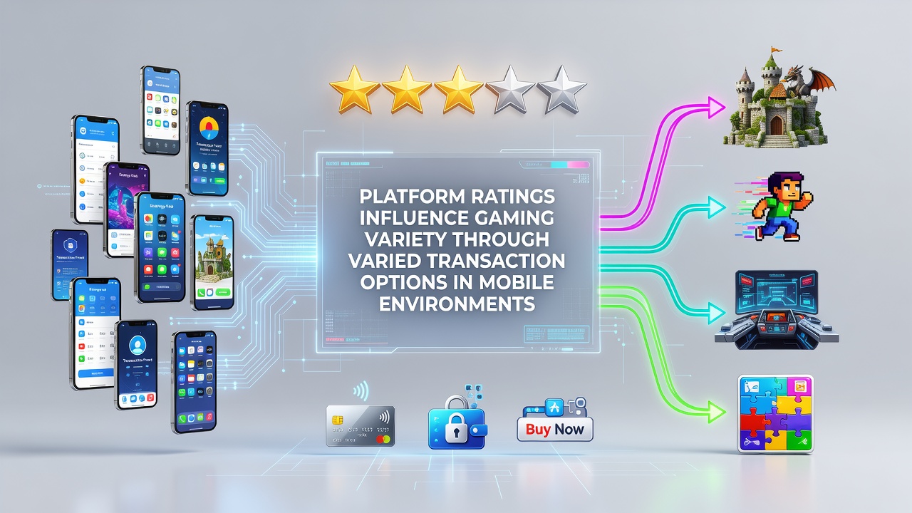 Mobile Gaming Plattform mit verschiedenen Transaktionsoptionen und Bewertungsindikatoren
