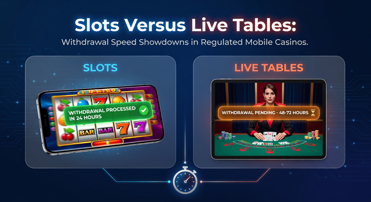 Vergleich von Slot-Maschinen und Live-Tischspielen auf einem Mobile-Casino-Bildschirm, mit Fokus auf Auszahlungs-Icons